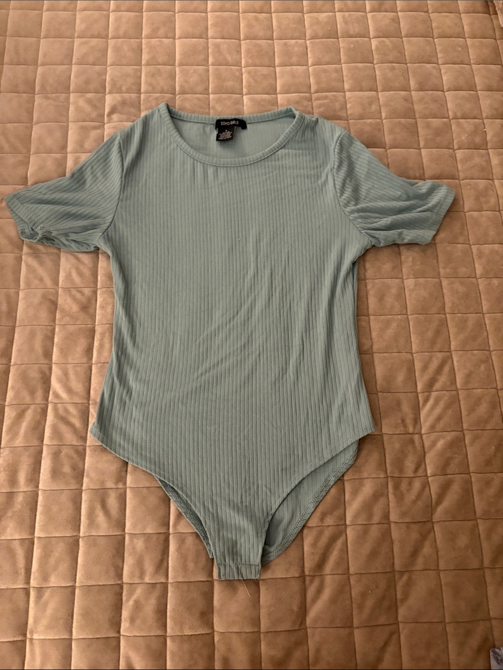 Show Me Your Mumu Ribbed Sage Short Sleeve Bodysuit